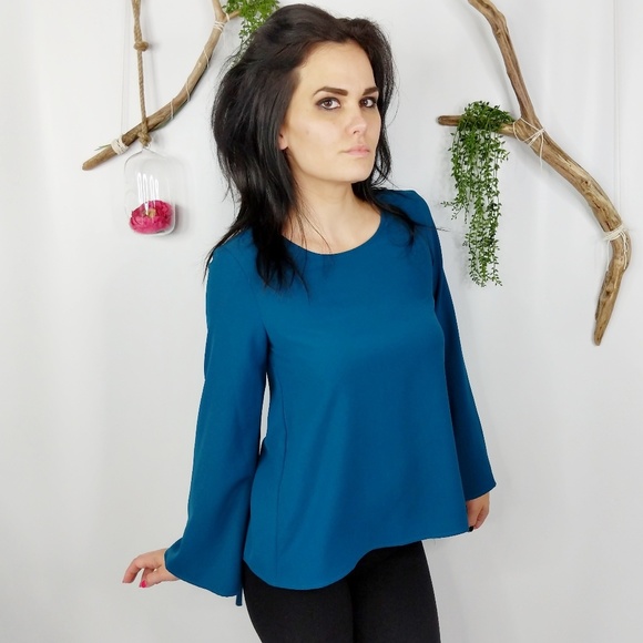 Eden Society turquoise tie flared sleeve top #0746 - Picture 6 of 8